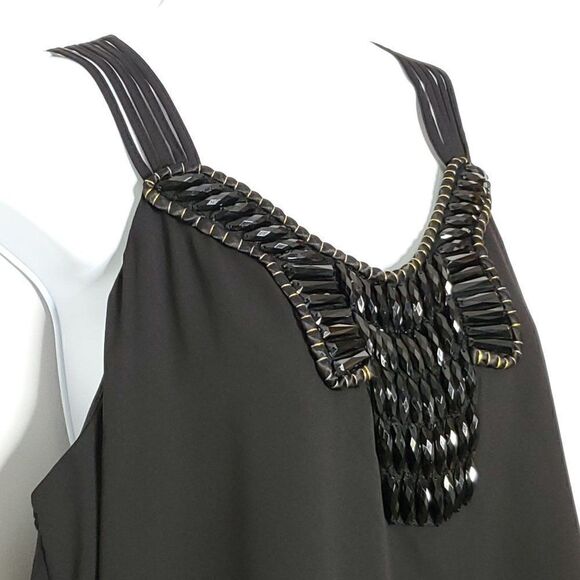 NEW XOXO Beaded Strappy Sleeveless Blouse Sz XL Party Club Evening Black - Picture 2 of 6
